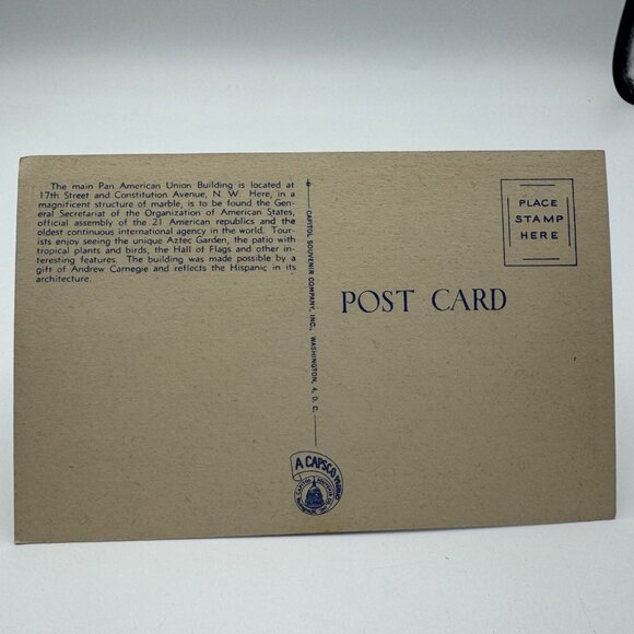 Pan American Building Washington D.C. Vintage Postcard By Capitol Souvenir Co - Picture 2 of 2